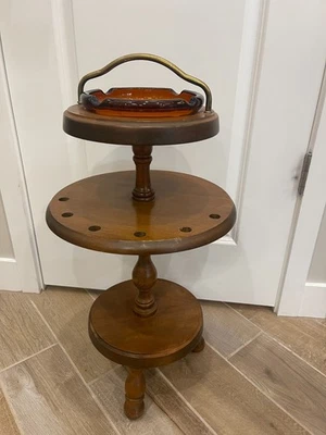 VTG 1950s GEORGE B. BENT Co. Maple 3 Legged Pedestal Ashtray Pipe Stand RARE - Image 1 of 4