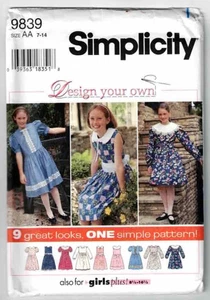 Girls Design Your Own Dress PATTERN Simplicity 9839 Sz 7 thru 14 1996 VTG UNC - Picture 1 of 2