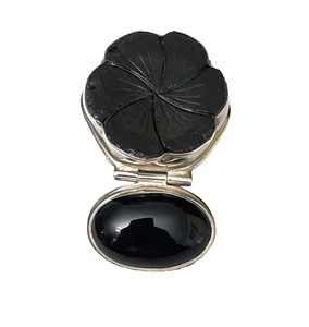 Onyx & Silver Pendant Flower & Oval Marked 925 Artsy Statement - Picture 1 of 4