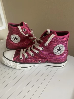 Converse Women's 6 Men's 4 Chuck Taylor All Star Pink Sequence Glitter HI Top - Image 1 of 4