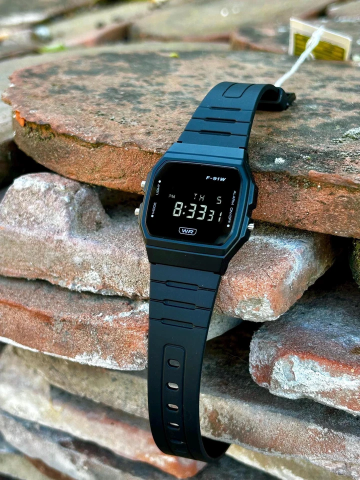 Minimalist Black – Modified Watch Based on Casio F-91WB All-Black Digital Watch  - Image 1 of 4