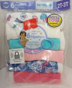 Hanes Cotton Hipsters Girls 2T/ 3T Pack of 6 New 2 Prints 4 Solid - Picture 1 of 7