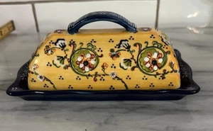Vintage Stil Butterdose Anthropologie Französisch Bauernhaus blau/gelb Blumen-Lyna - Bild 1 von 11