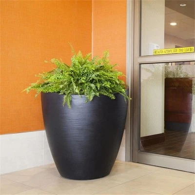 Mayne Modesto 30" Round Weatherproof Modern Plastic Planter in Black - Image 1 of 4