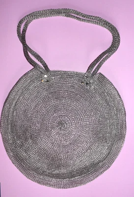 Rare Vintage Large Silver Wire Mesh Round Shoulder Bag — 第 1/4 张图片