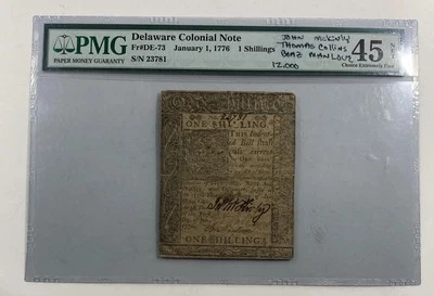 1776 Delaware Colonial Note. PMG EF45 Net. 1 Shilling. - Image 1 of 3