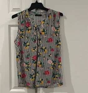 Cure ärmelloses Tanktop gestreift Blumen schwarz gelb Large - Bild 1 von 5
