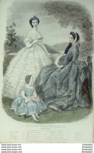 Gravure Mode Magasin Demoiselles 1861 #  8 (aquarellee Old Fashion plate) - Imagen 1 de 1
