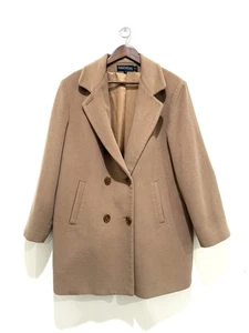 Vintage Forecaster Camel 100% Lambswool Pea Coat Double-Breasted Jacket Size 14 - Picture 1 of 13