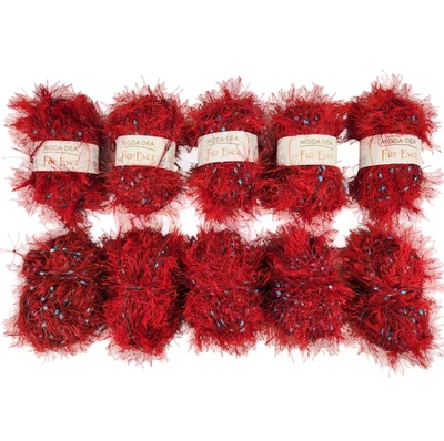 Moda Dea Fur Ever Yarn Red Hot 3926 Metallic Eyelash Lot of 10 Skein - Image 1 of 4