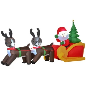 HOMCOM 7FT Inflatable Santa & Reindeer LED Xmas Blow Up Outdoor Lawn Decor - Picture 1 of 11