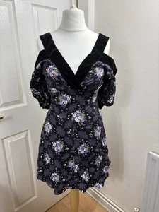 Ted Baker Black Floral Cold Shoulder Mini Dress – Size 1 (UK 8) - Picture 1 of 13