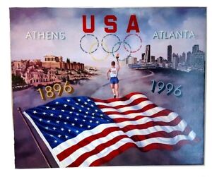 H Hargrove 20x24 Athens to Atlanta 1996 Olympic Serigraph on Canvas  COA
