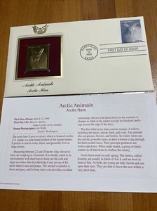ARCTIC AMIMALS ARCTIC HARE. FRIST DAY ISSUE USPS 22KT GOLD STAMP - Picture 1 of 2