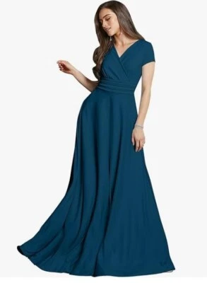 Vestido de cóctel fluido con cuello en V para mujer KOH KOH - azul verde azulado (XL) - venta al por menor $49,95 Foto 1 de 4