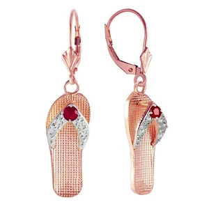 0.3 Carat 14K Solid Rose Gold Shoes Leverback Earrings Natural Ruby - Picture 1 of 3
