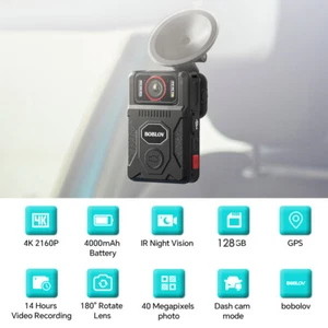 BOBLOV M7Pro 4K GPS Body Camera with Audio 128GB 180° Rotate Lens Dash Camera - Picture 1 of 19
