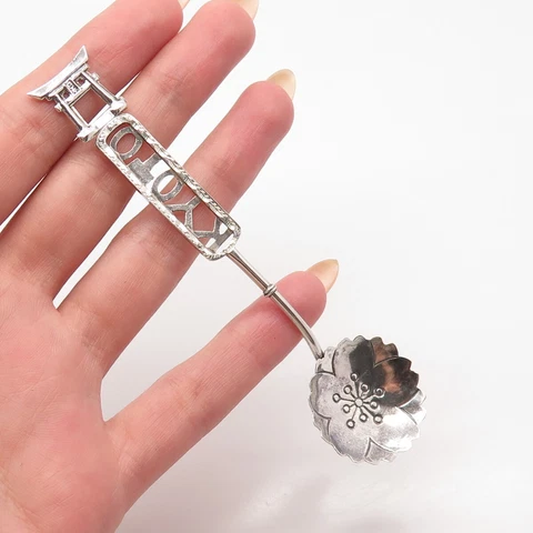 Antique Japan Sterling Silver "Kyoto" Floral Spoon Cover