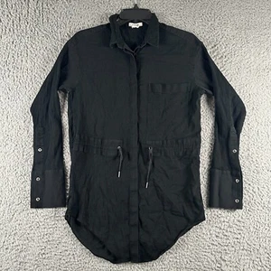 Helmut Lang Womens Cotton Blouse Top Black Size Small Waist Tie - Picture 1 of 12