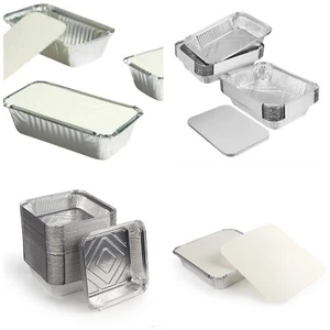 Aluminium Foil Food Containers with Lids Baking Home Takeaway Disposable Trays - Picture 1 of 17