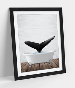 WHALE IN BATHTUB -QUIRKY ART FRAMED POSTER PICTURE PRINT BATHROOM ARTWORK - Picture 1 of 10