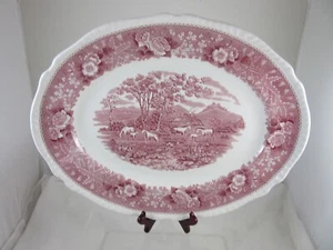 Adams Ironstone Very Large Oval Platter English Scenic Pink 43cm Decorative VGC - Picture 1 of 11