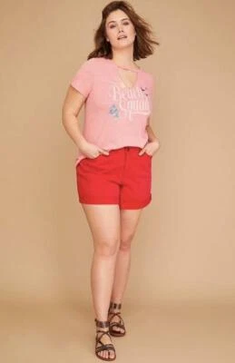 LANE BRYANT ~ ¡Nuevo! Nuevo con etiquetas Plus 28 ~ ¡Rojo cereza! Pantalones Cortos GIRLFRIEND Elásticos DENIM 4X Foto 1 de 3