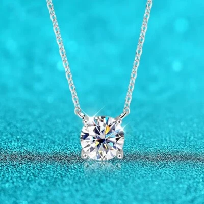 1-5ct Moissanite Pendant Necklace Chain 925 Sterling Silver 18K Gold Plated GRA - Image 1 of 4