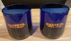 Set of 2 Vintage Harvey’s Bristol Cream Cobalt Blue Low Ball Rocks Glasses EUC - Picture 1 of 1