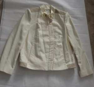 Helmut Lang Cream/White Leather Trim Zip Through Jacket Coat Womens UK 8 US 4 - Picture 1 of 11