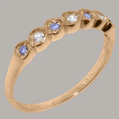 Anillo de eternidad para mujer de oro rosa sólido de 9 quilates con diamantes naturales y tanzanita Foto 1 de 4