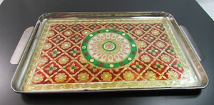 Vintage Navkar Handarbeit Meenakari traditionelles indisches Serviertablett Deko - Bild 1 von 15