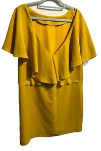 ZARA Mini Dress Medium Basic Collection Ruffle Yellow Mustard Polyester - Picture 1 of 7