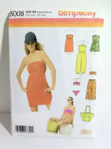 Simplicity Sewing Pattern 5008 Swimsuit Bikini Cover Up Pants Tote Bag 8 to 18 - Picture 1 of 2