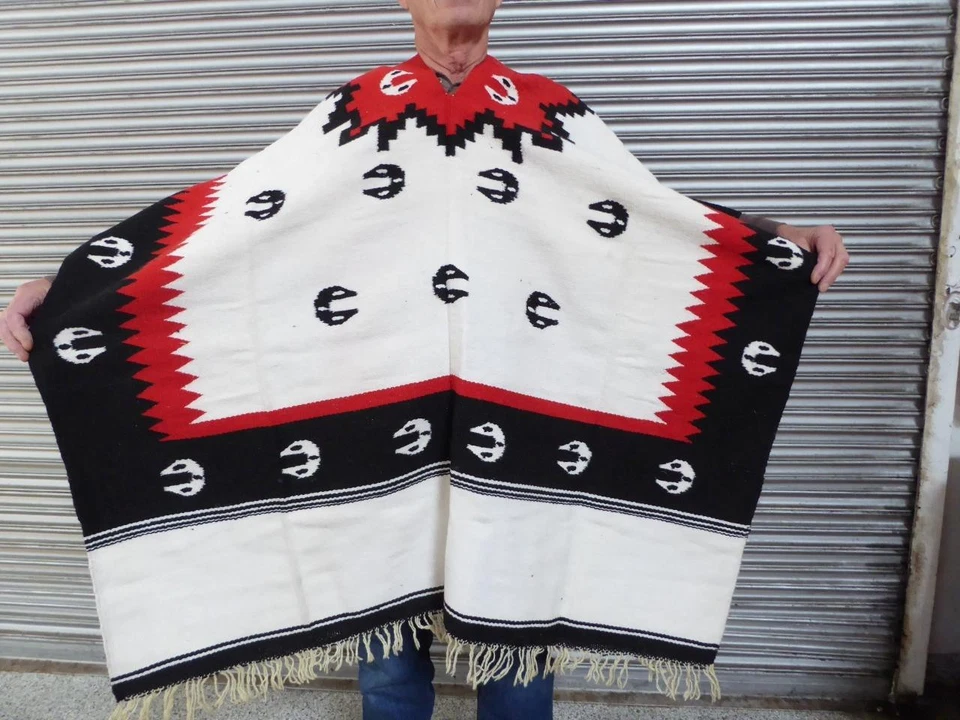 1950's Carrera Panamericana Course Histoire Poncho Mexicain Blanc/Rouge / Black - Photo 1/1