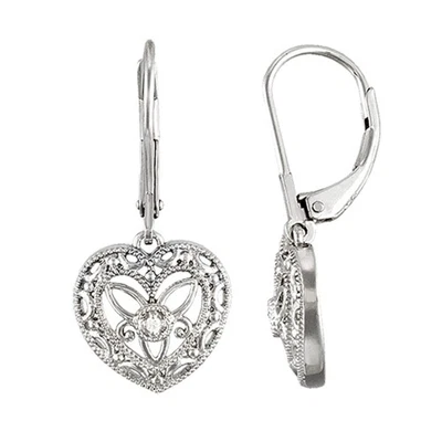 Vintage Style Diamond Heart Earrings in Sterling Silver - Image 1 of 3