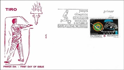 Pre-Olympics Games Pistol Shooting Barcelona Spain 1991 Spain FDC 1992 - Image 1 of 2