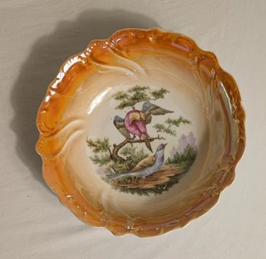 Antique RWC Bavaria Estate Bird Floral Lusterware Serving Bowl Orange 8.5"X 2.5" - Picture 1 of 16