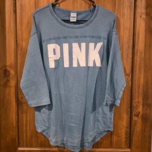 Victoria's Secret Pink Top Damen grau Small Boyfriend Noppenmuster 3/4-Arm runder Saum - Bild 1 von 4