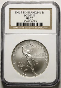 P Ben Franklin Scientist 2006 $1 conmemorativo NGC MS 70 - Imagen 1 de 2