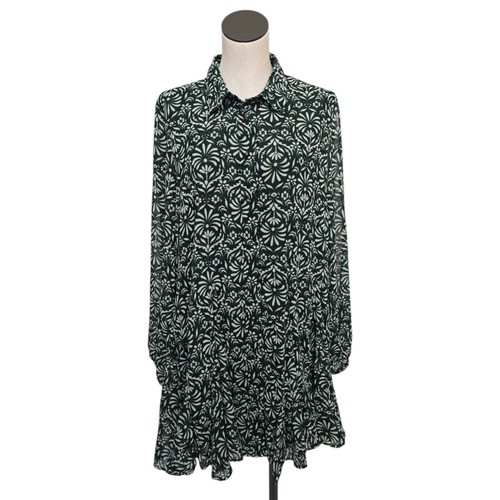 VETEMENTS Abito camicia ZARA verde stampa floreale bottoni midi chiffon foderato taglia XXL