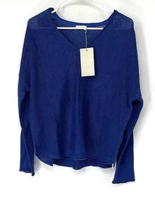 Poetry NWT Blue V-Neck Sweater Women’s 12 Blue Long Sleeve V Neck Linen - Picture 1 of 8