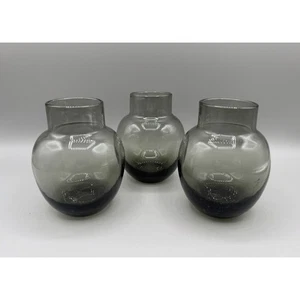 Set 3 Hand Blown Glass 4” Smokey Gray Heavy Bottom Vase Three - Picture 1 of 8