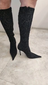 Stivali a punta di design tacco a spillo taglia US 6,5 / EUR taglia 37 allacciati eleganza - Foto 1 di 18