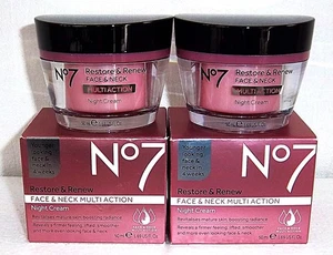 No7 RESTORE & RENEW FACE & NECK MULTI ACTION NIGHT CREAM 50ML x 2  - NEW & BOXED - Picture 1 of 4