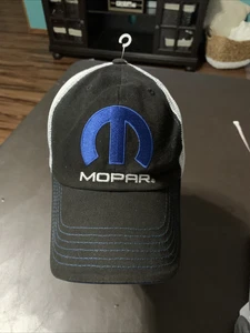 Mopar Garage Hat Baseball Cap White Mesh Black Blue Checkered Flag Sports - Picture 1 of 3