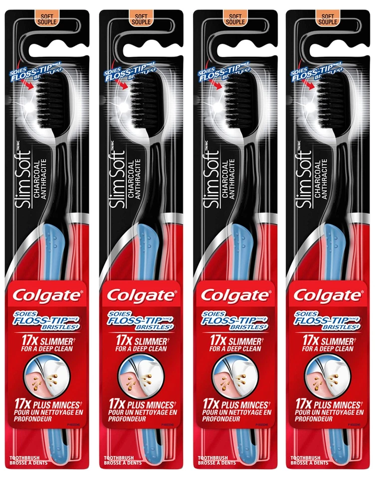 Colgate Slimsoft Floss-Tip Charcoal Toothbrush, Soft (4 Count) - Image 1 of 4