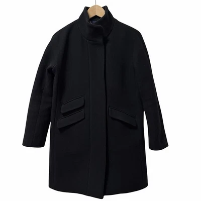 J Crew Womens Cocoon Italian Stadium Wool Blend Coat Size 2P Black Heavy Peacoat - Image 1 of 4