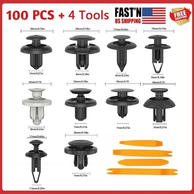 100PCS 10 SIZES Bumper Clips Car Hole Retainer Rivets Fastener Fender 6 7 8 9mm - Image 1 of 4