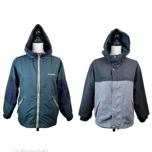 VTG 90s London Fog Jacket Boys Sz M Green Blue Gray Reversible Fleece Hood Coat - Imagen 1 de 8